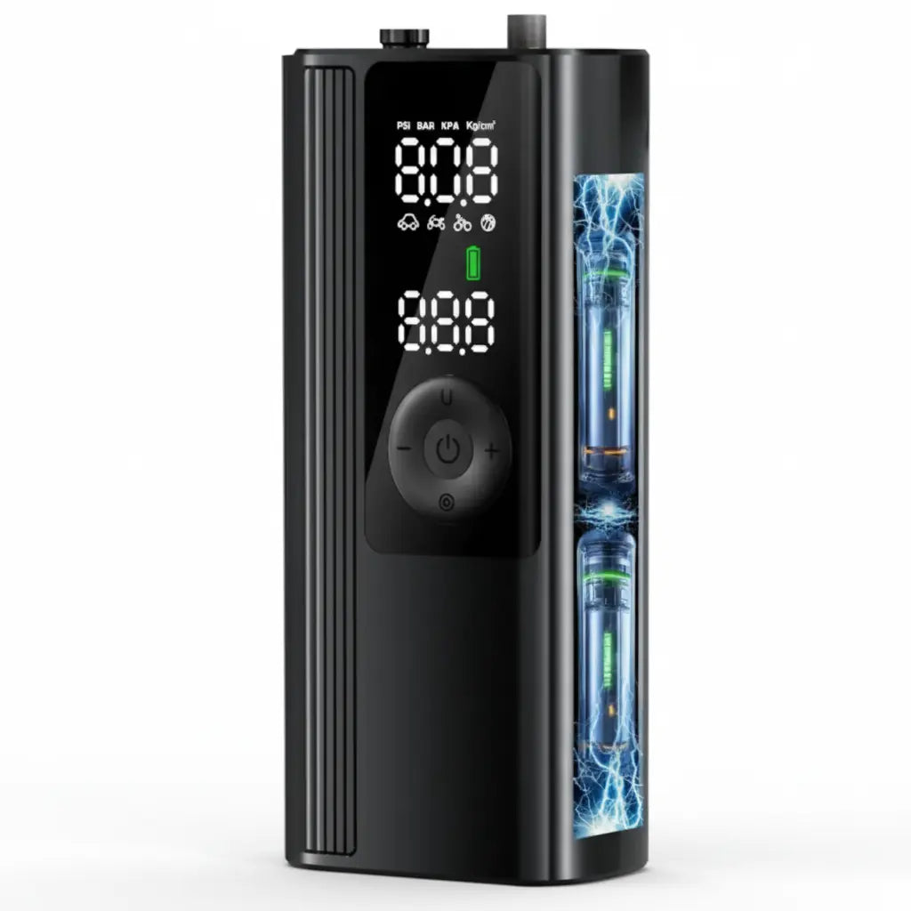 Compressor de Ar Portátil Modelo AirCore™ – Recarregável e Compacto para Carros, Motos, Bicicletas e Bolas