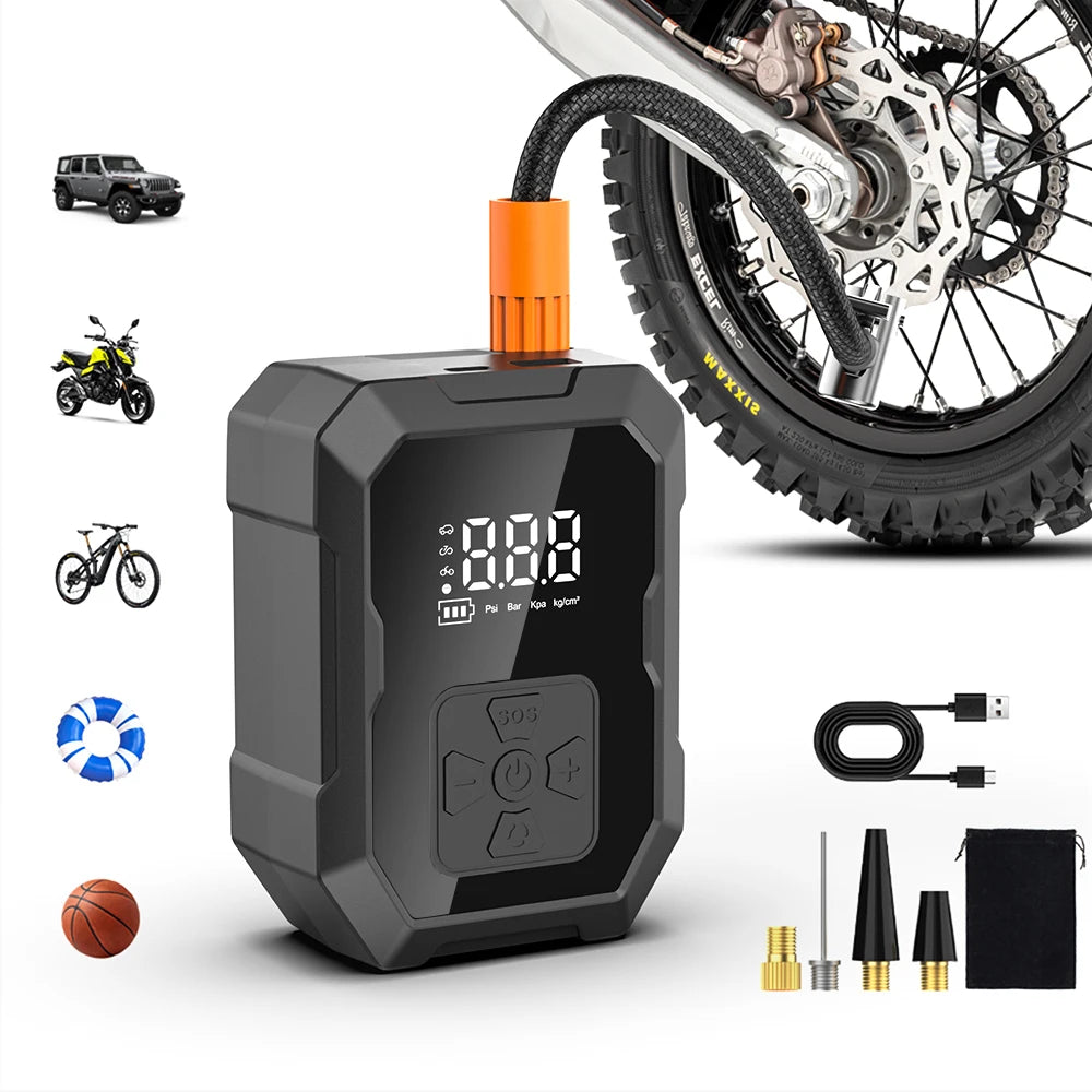 Mini Compressor de Ar Portátil Modelo RoadSafe™ - Recarregável com Power Bank e Lanterna LED