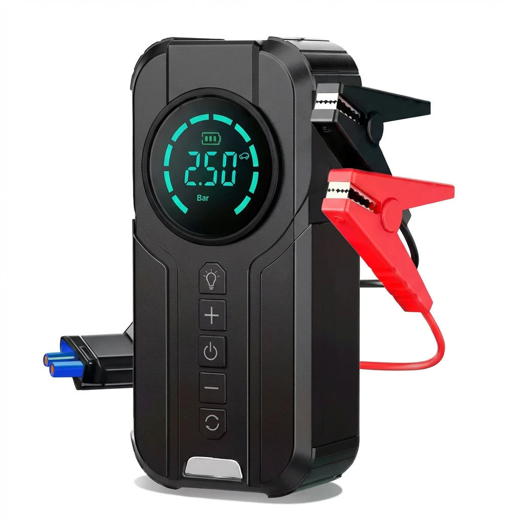 Auxiliar de Partida Portátil 2 em 1 Modelo StarTair - Compressor de Ar Portátil com Display Digital