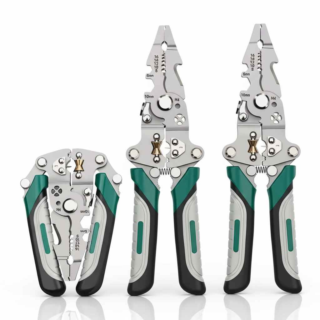 Alicate Multifuncional Modelo Dobrável 3 em 1 – Corte, Crimpagem e Desencapador Profissional