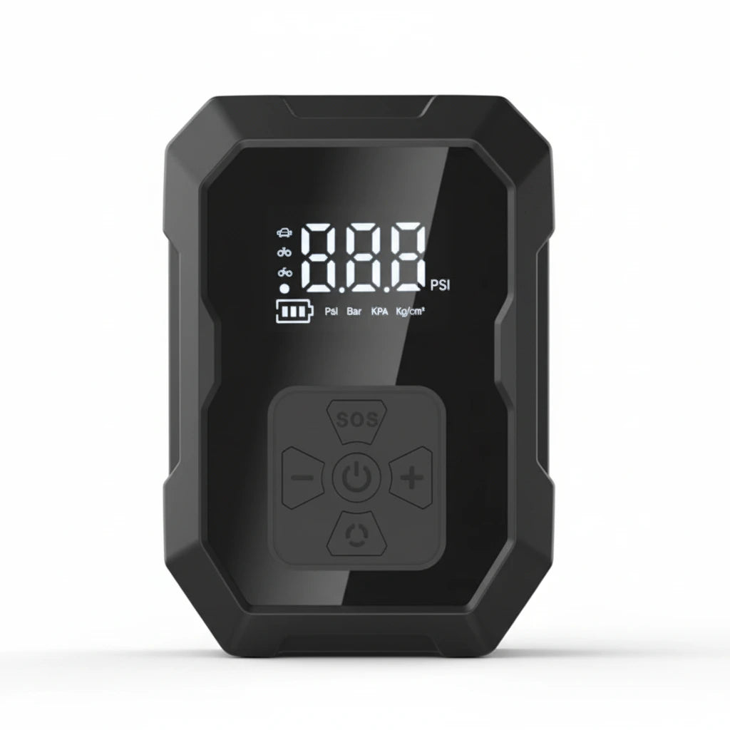 Mini Compressor de Ar Portátil Modelo RoadSafe™ - Recarregável com Power Bank e Lanterna LED